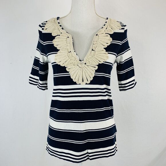 J.Crew Rope Necklace Tunic Tee Striped V Neck Cotton Knit Size Small - Picture 1 of 8